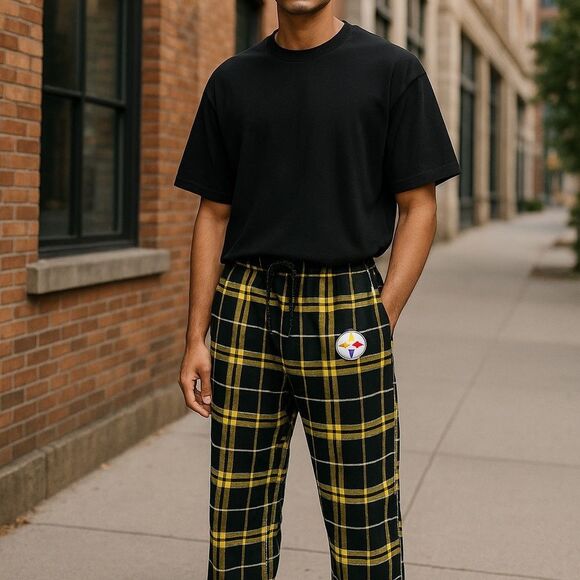 Stylish Black and Yellow Plaid Lounge Pants - Picture 1 of 2